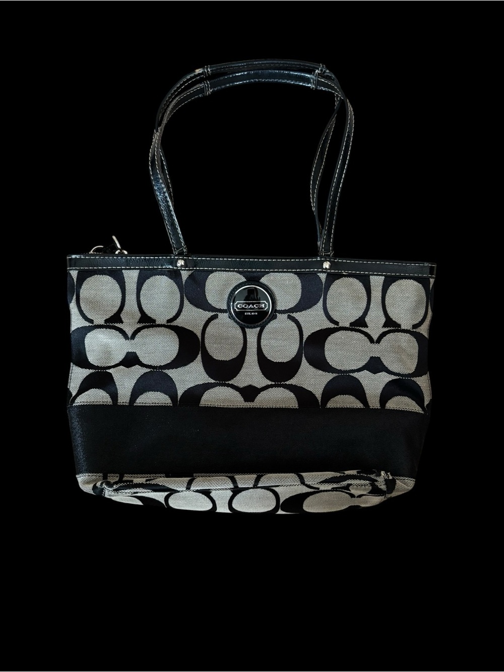 Authentic Coach Signature Tote Bag Dark Charcoal Khaki Canvas Leather J1120-F174